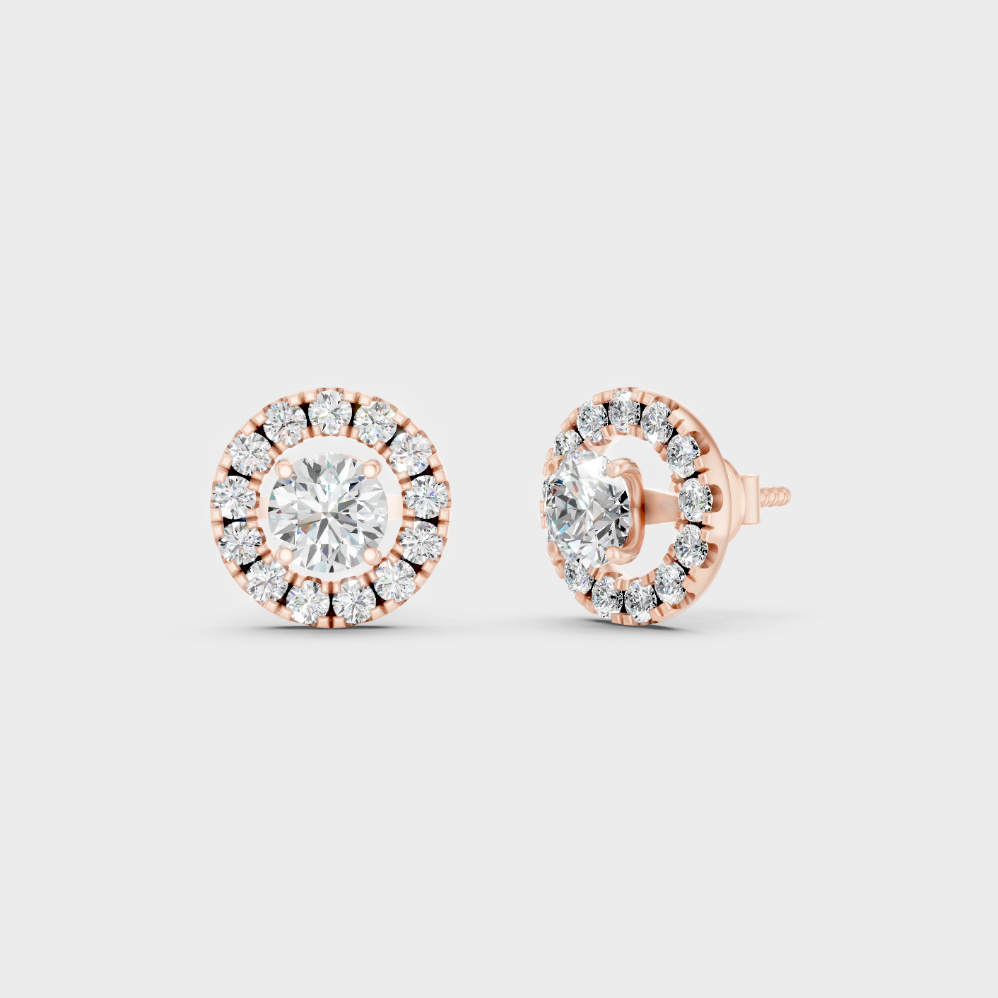 Rose Gold Round Lab Grown Diamond Halo Stud Earrings Elegant Style
